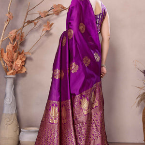 Magenta Floral Woven Banarasi Silk Saree