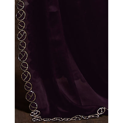 Dark Purple Stone Work Chiffon Saree