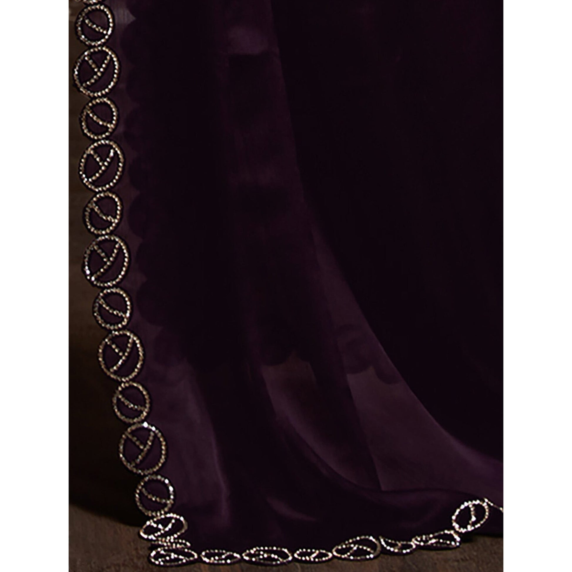 Dark Purple Stone Work Chiffon Saree