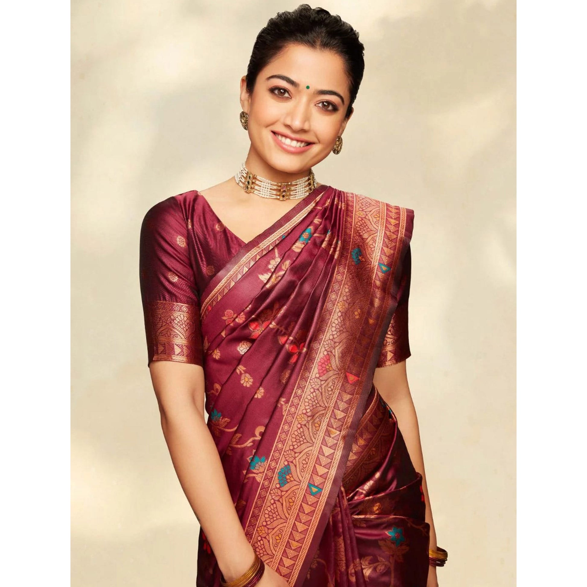 Maroon Floral Woven Art Silk Saree