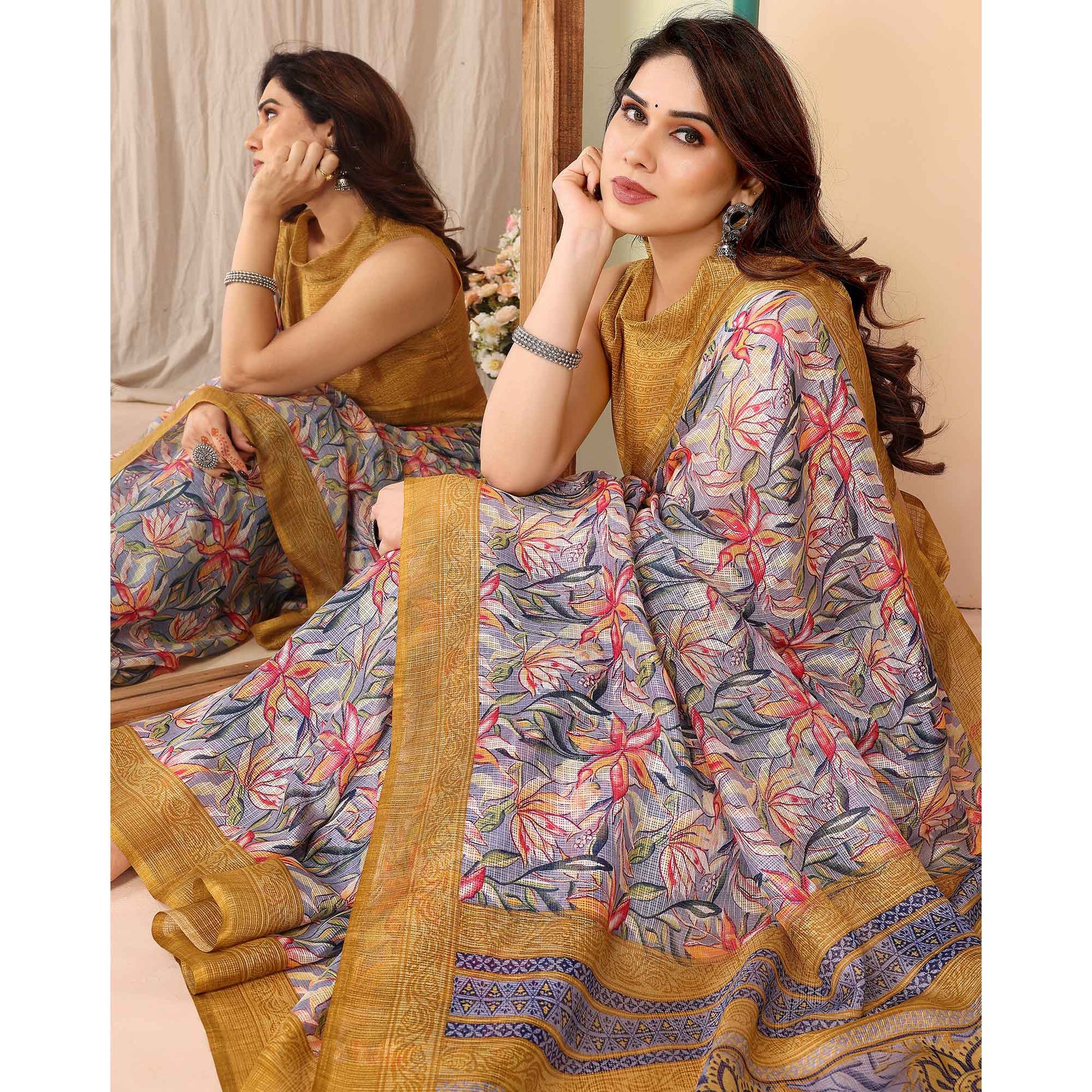 grey-mustard-floral-printed-kota-doria-saree