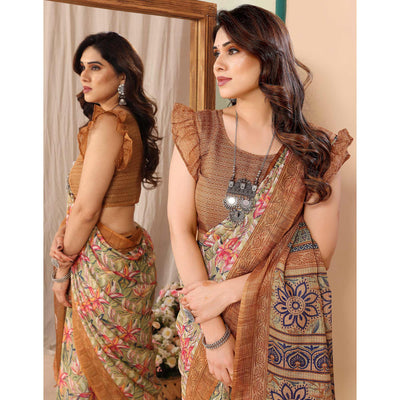 green-brown-floral-printed-kota-doria-saree