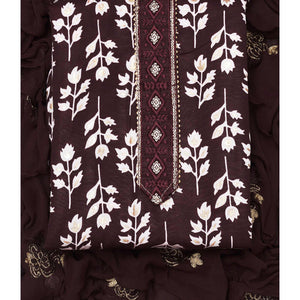 Coffee Brown Foil Printed Cotton Blend Dress Material