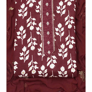 Maroon Foil Printed Cotton Blend Dress Material