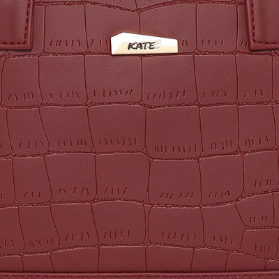 Maroon Women Vegan Leather Handbag With Belt