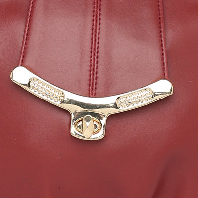 Maroon Women Vegan Leather Handbag With Belt