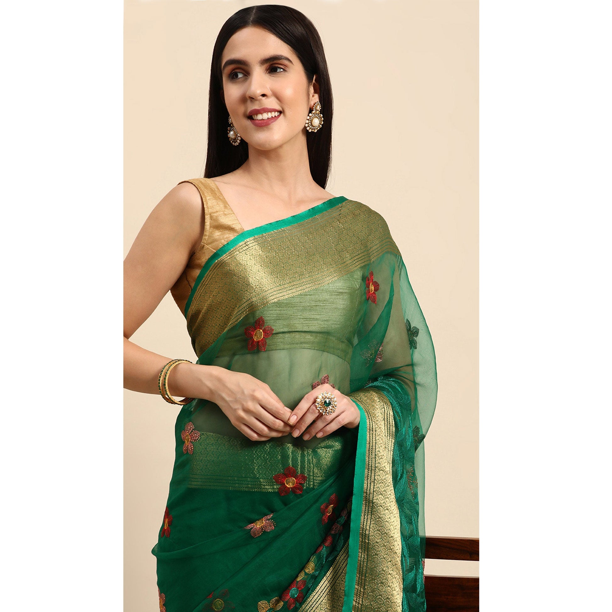 green-floral-embroidered-organza-saree-5