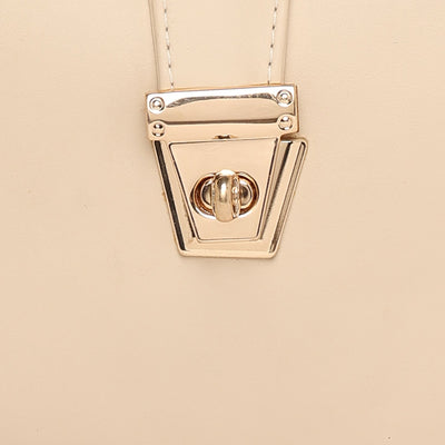 Cream Women Vegan Leather Handbag With Belt