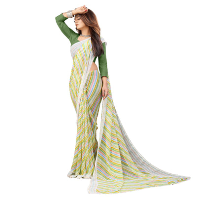 green-striped-printed-georgette-saree