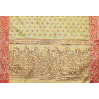 Lemon Green Floral Woven Banarasi Silk Saree