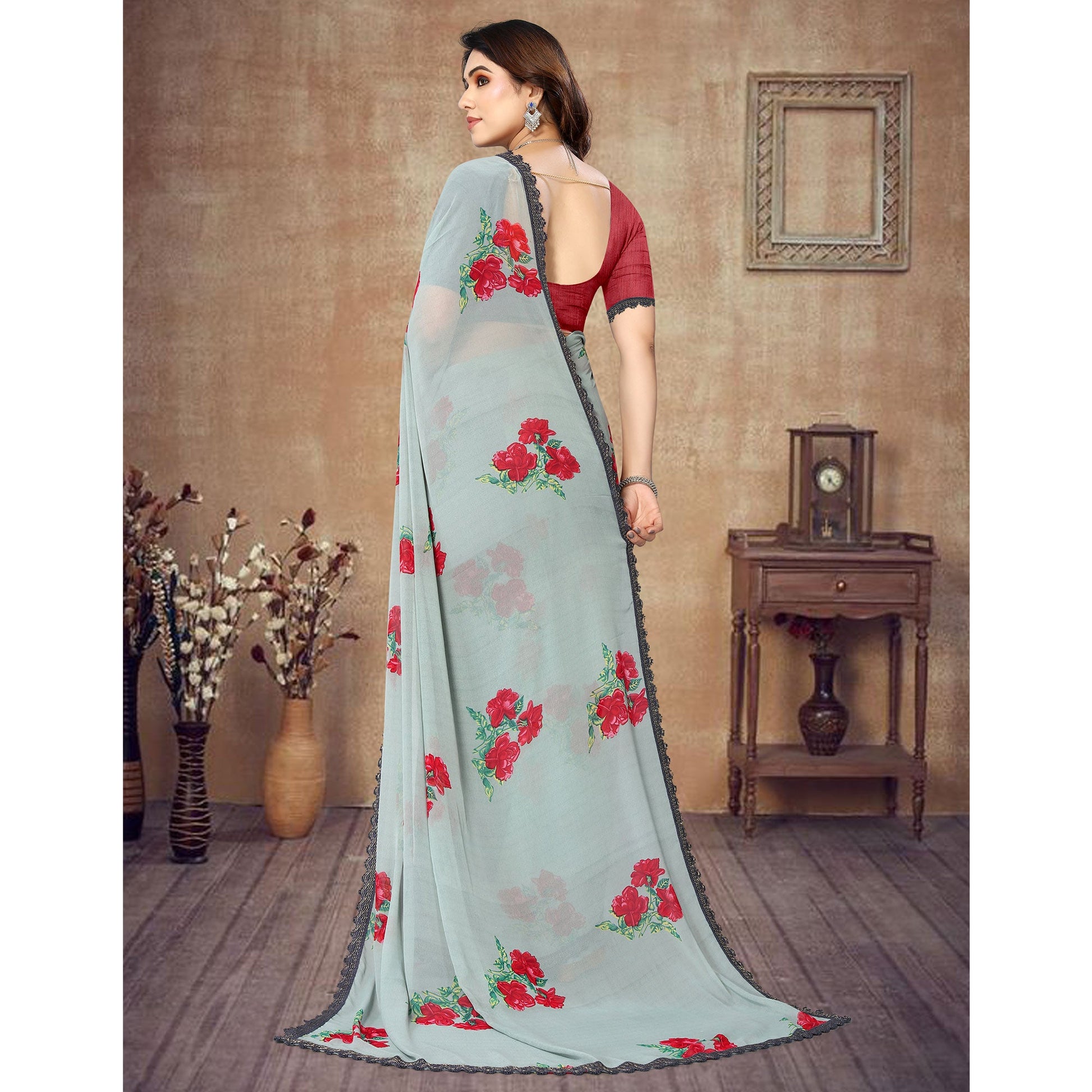 grey-floral-printed-georgette-saree-with-lace-border