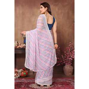Lavender Printed Striped Printed Ready To Wear Georgette Saree