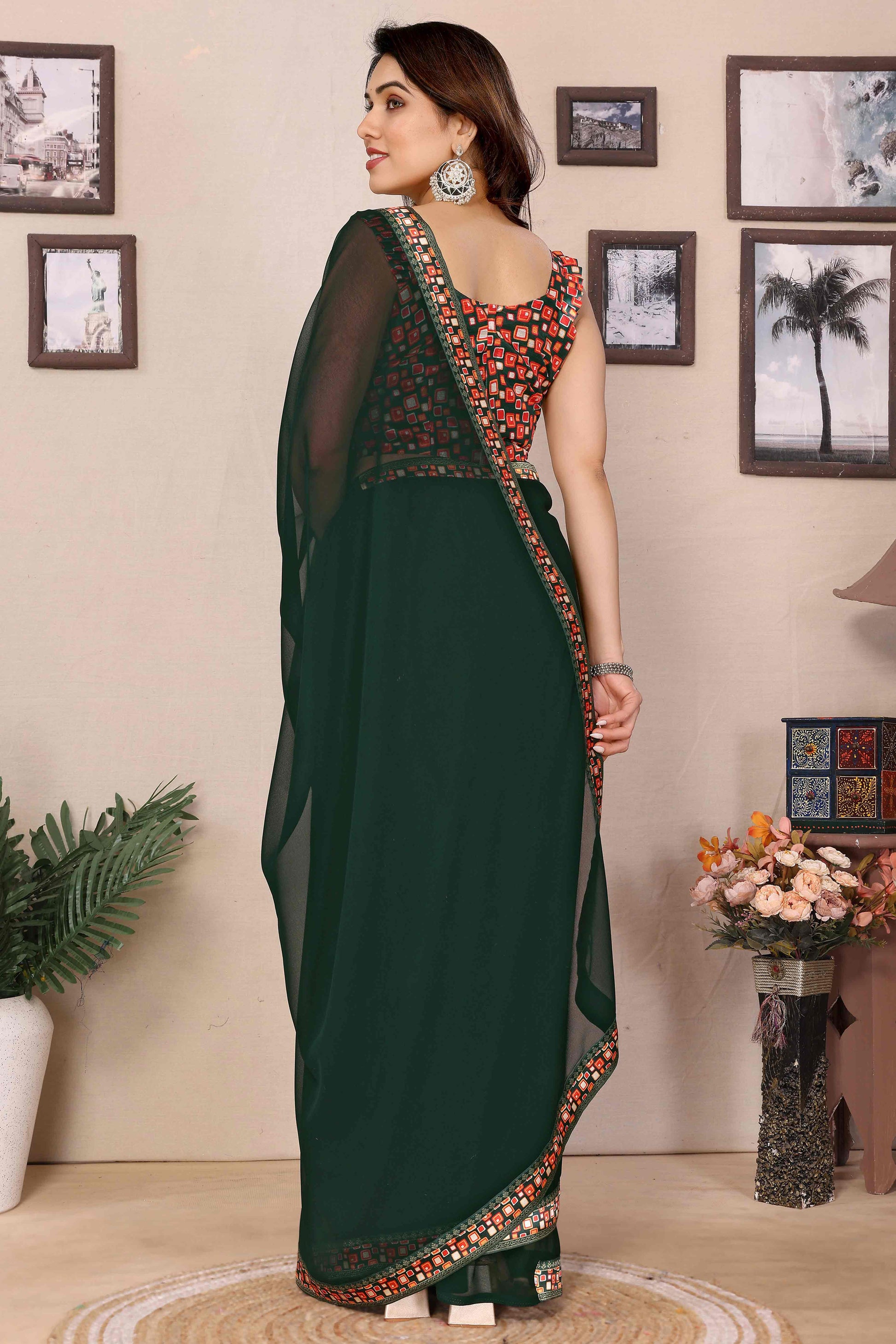 green-solid-georgette-saree-with-printed-border