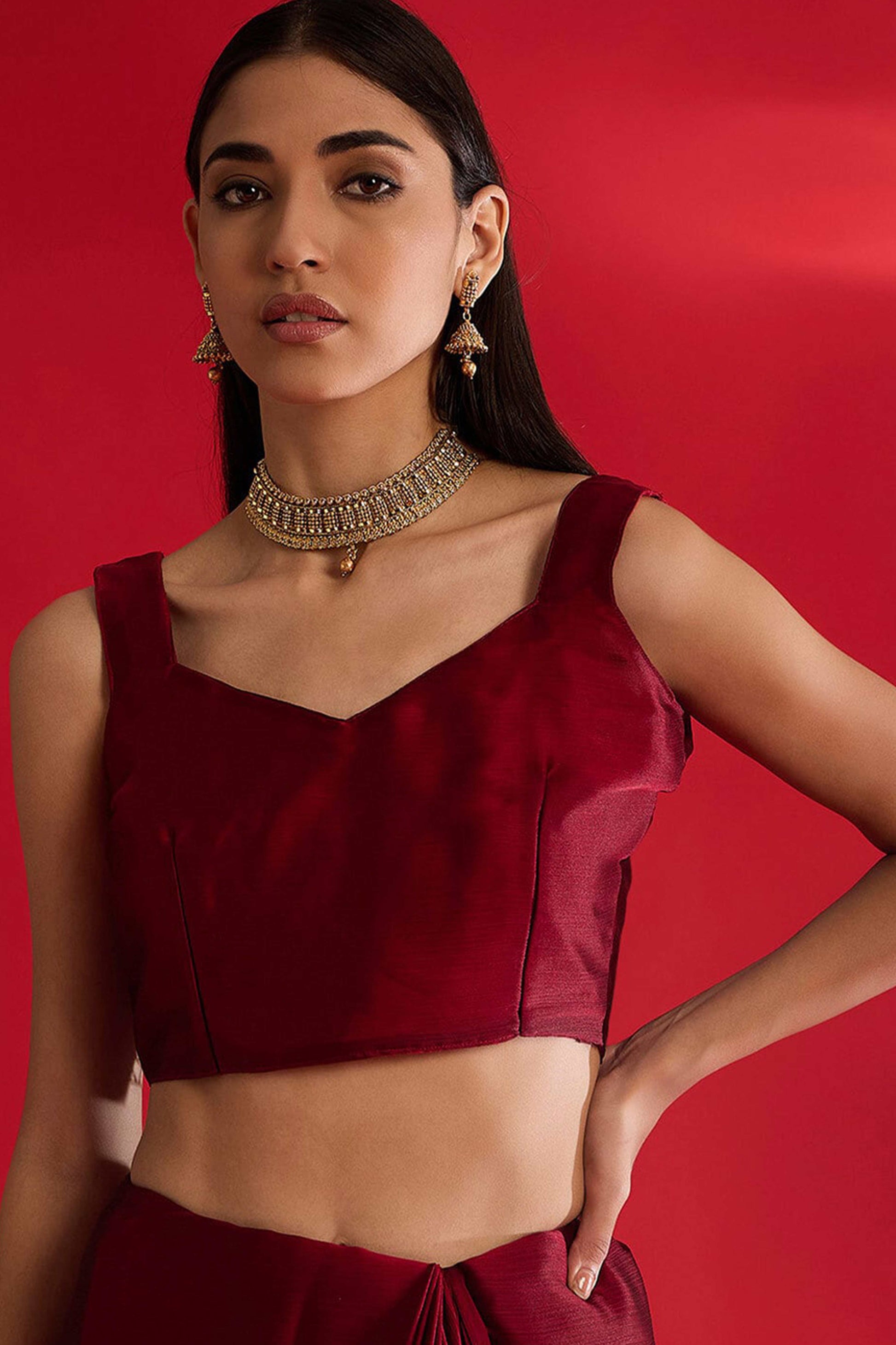 Maroon Solid With Embellished Bordered Chiffon Sarees