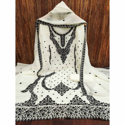 Cream Floral Embroidered Georgette Dress Material