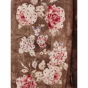 Brown Floral Printed Chanderi Dress Material