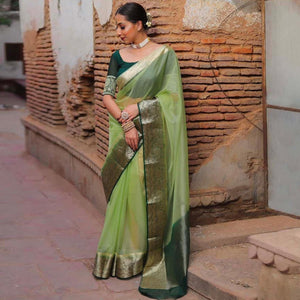 green-solid-organza-saree-with-zari-border