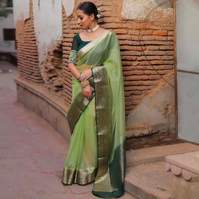 green-solid-organza-saree-with-zari-border