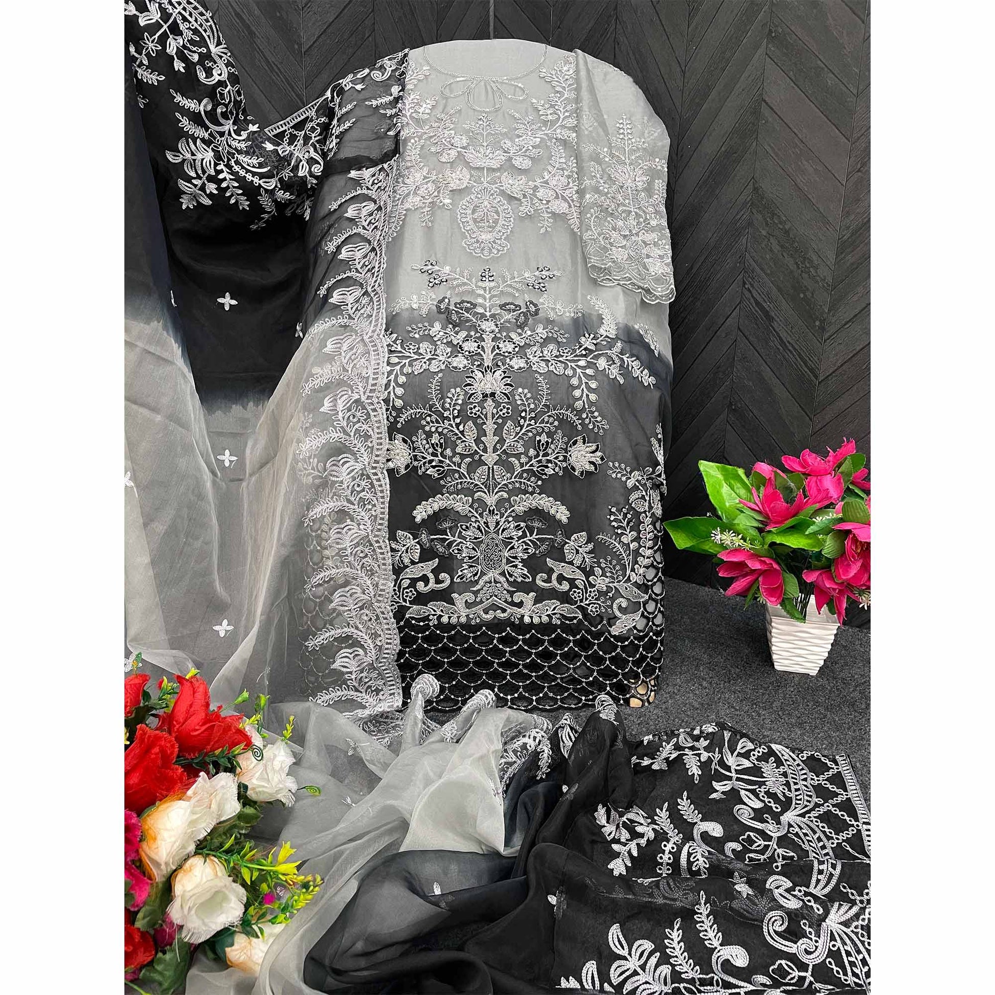 grey-black-floral-embroidered-organza-semi-stitched-pakistani-suit