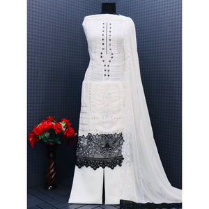 Cream Floral Embroidered Georgette Semi Stitched Pakistani Suit