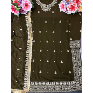 Mehendi Green Floral Embroidered Georgette Semi Stitched Pakistani Suit