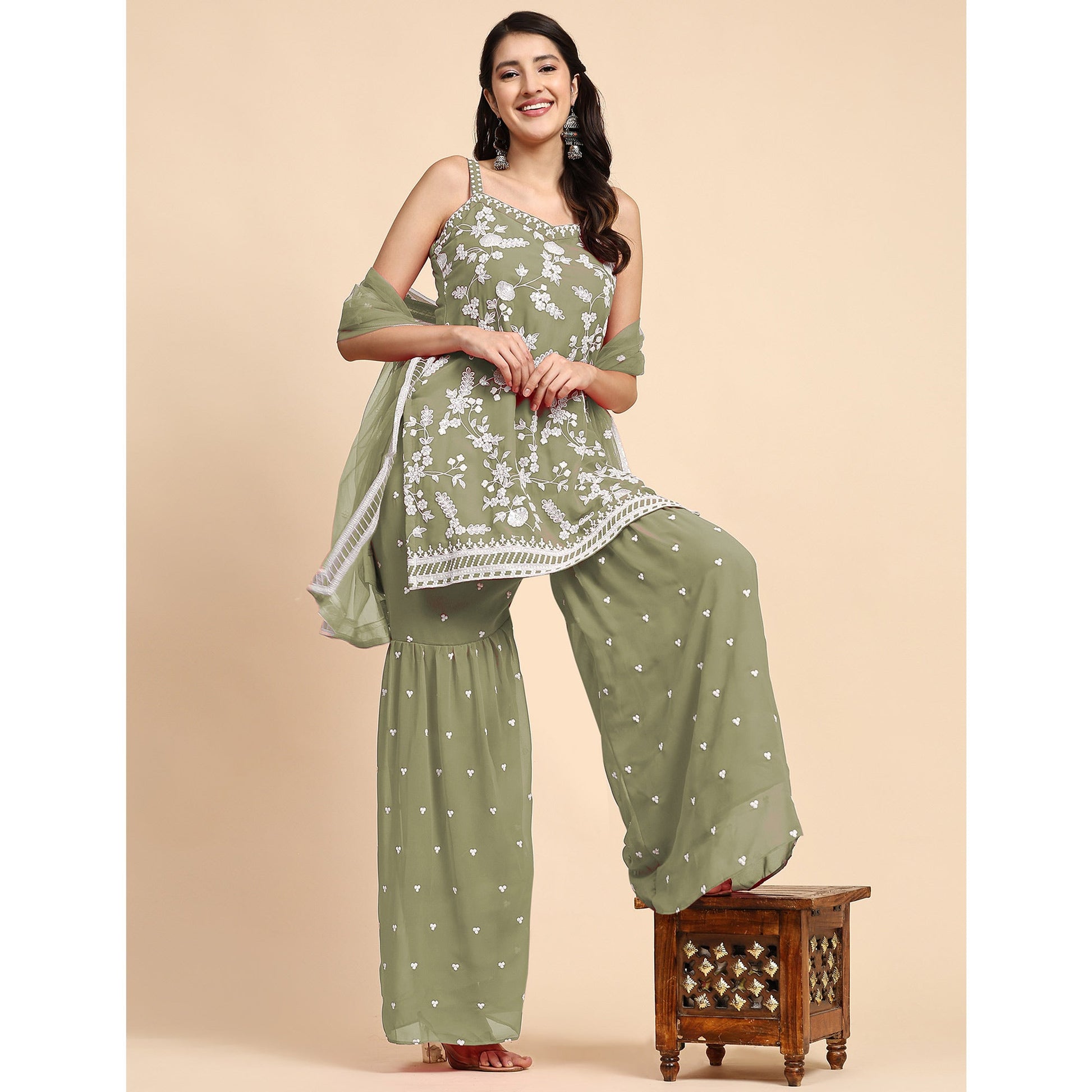 green-floral-sequins-embroidered-georgette-semi-stitched-suit