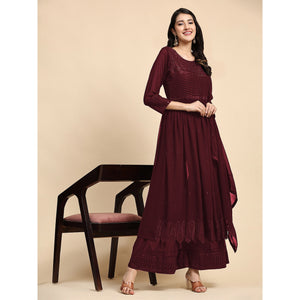 Maroon Sequins Embroidered Georgette Semi Stitched Suit