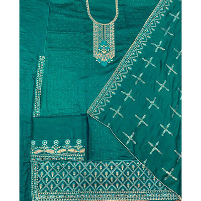 teal-blue-embroidered-vichitra-silk-semi-stitched-salwar-suit