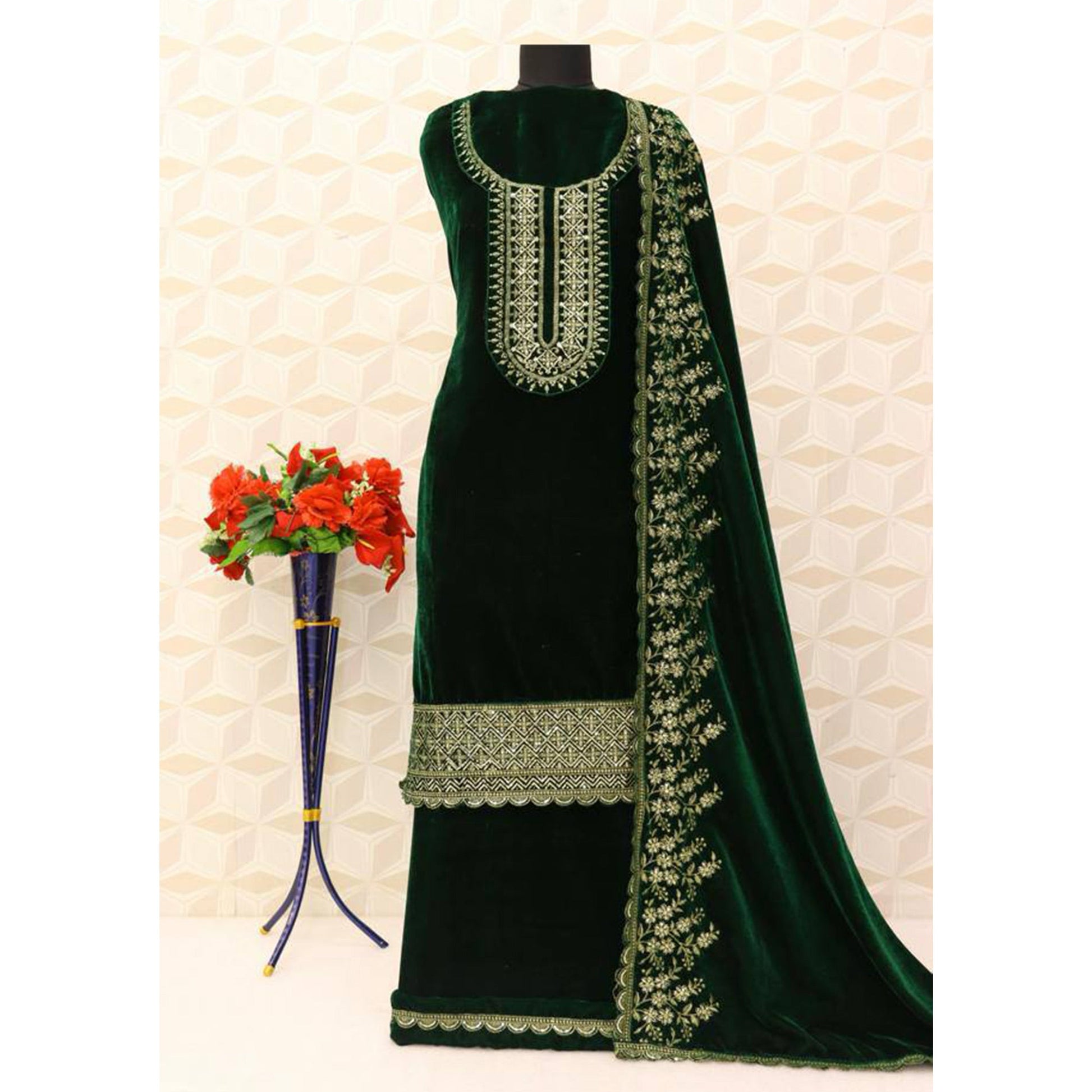green-floral-embroidered-velvet-semi-stitched-suit