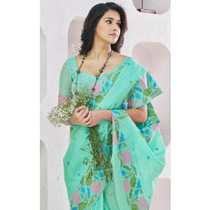 green-floral-woven-cotton-silk-saree-8