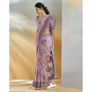 Lavender Woven With Digital Printed Linen Saree
