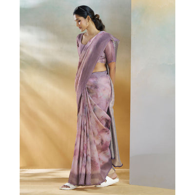 Lavender Woven With Digital Printed Linen Saree