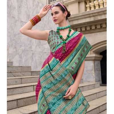 Magenta Zari Woven Banarasi Silk Saree