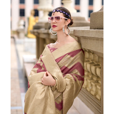 Mauve Woven Cotton Silk Saree