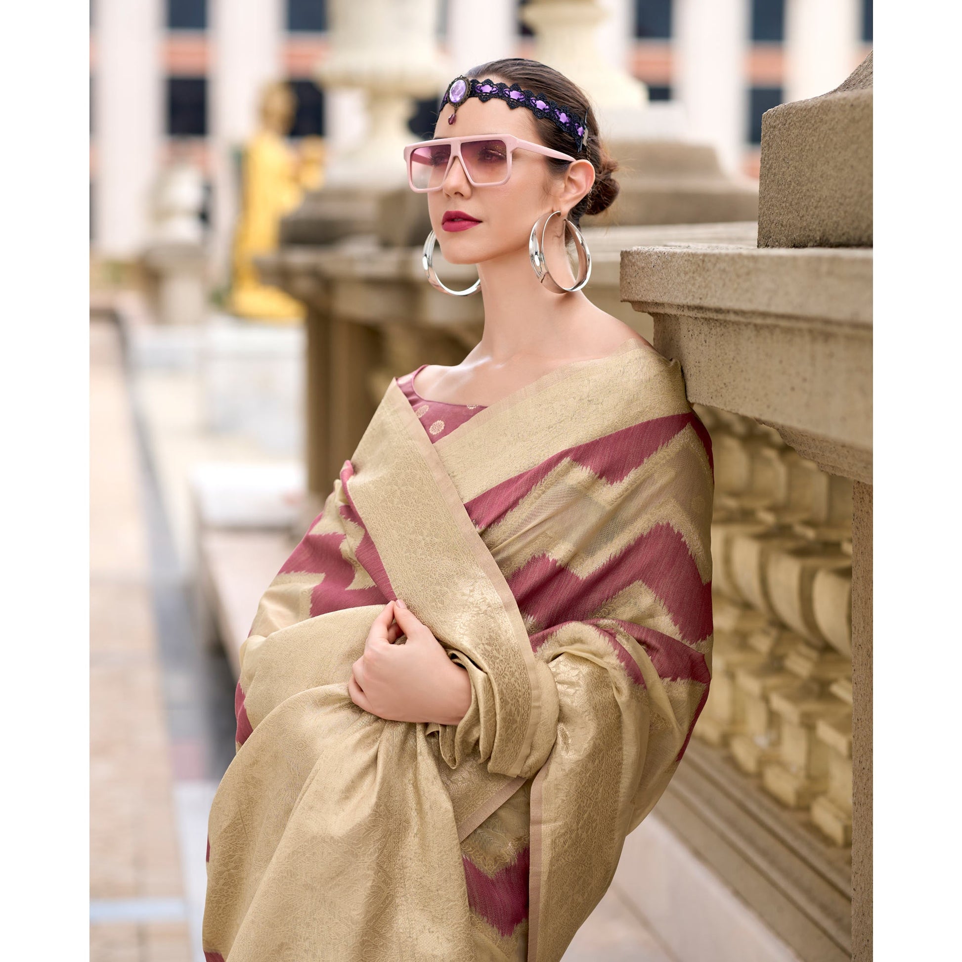 Mauve Woven Cotton Silk Saree