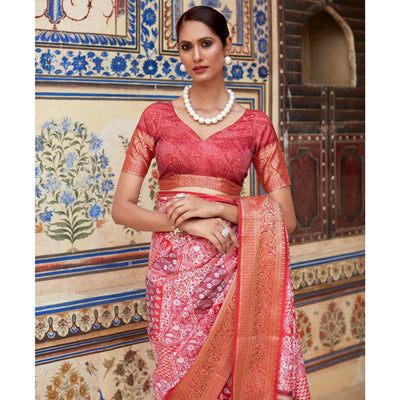 Gajri Pink Printed Dola Silk Saree