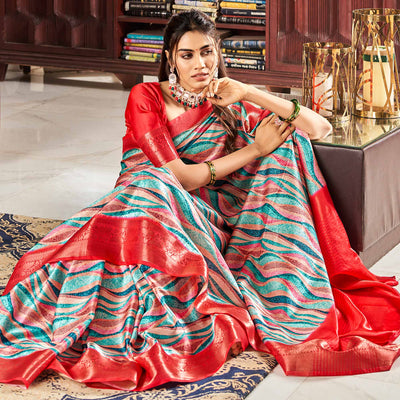 Multicolor Digital Printed Satin Saree