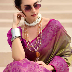 Dark Beige Zari Weaving Pure Silk Saree