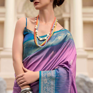 Dark Mauve Zari Weaving Pure Silk Saree