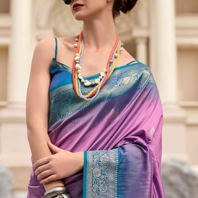 Dark Mauve Zari Weaving Pure Silk Saree