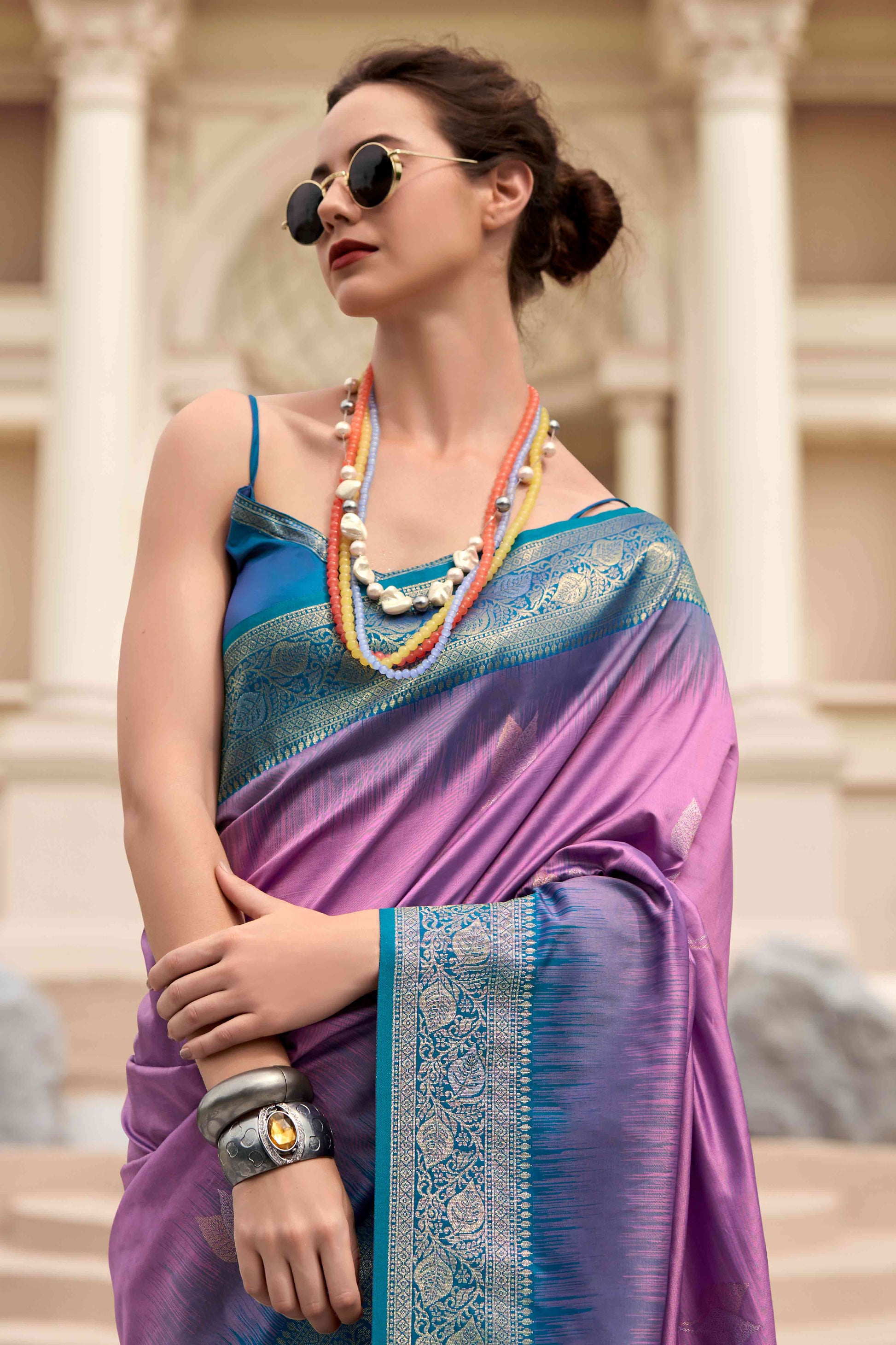 Dark Mauve Zari Weaving Pure Silk Saree