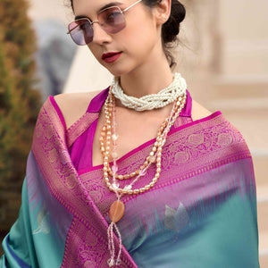 Dusty Teal Zari Weaving Pure Silk Saree