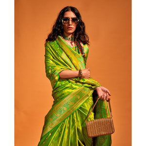 green-woven-zari-border-satin-saree-with-tassels
