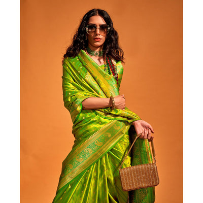 green-woven-zari-border-satin-saree-with-tassels