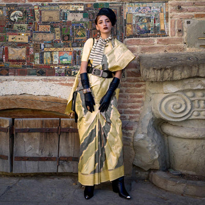 Grey Zari Work Woven Mulberry Silk Saree