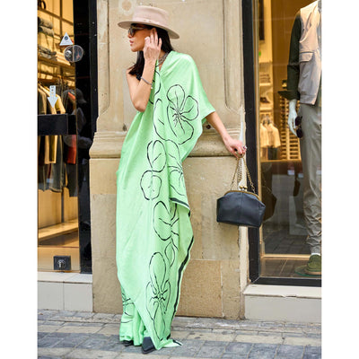 green-printed-satin-saree-1