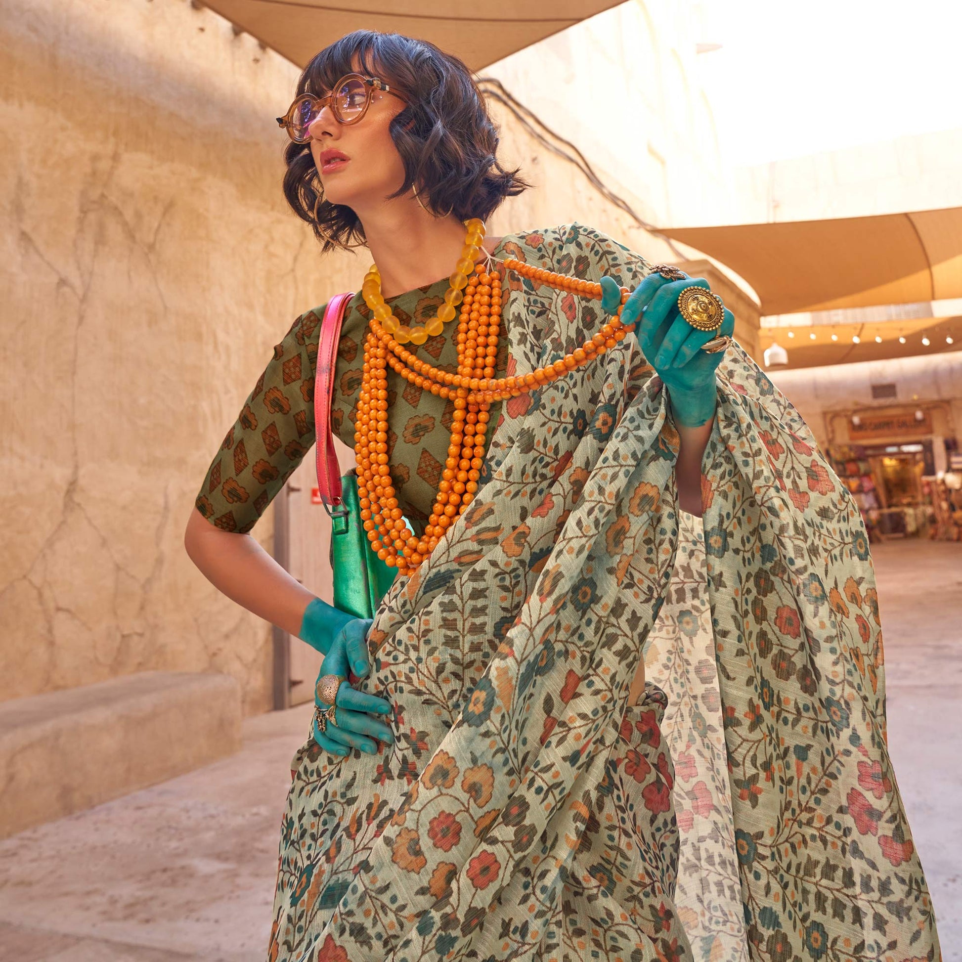 grey-floral-printed-tissue-saree-with-tassels
