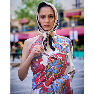 Cream Digital Printed Crepe Saree