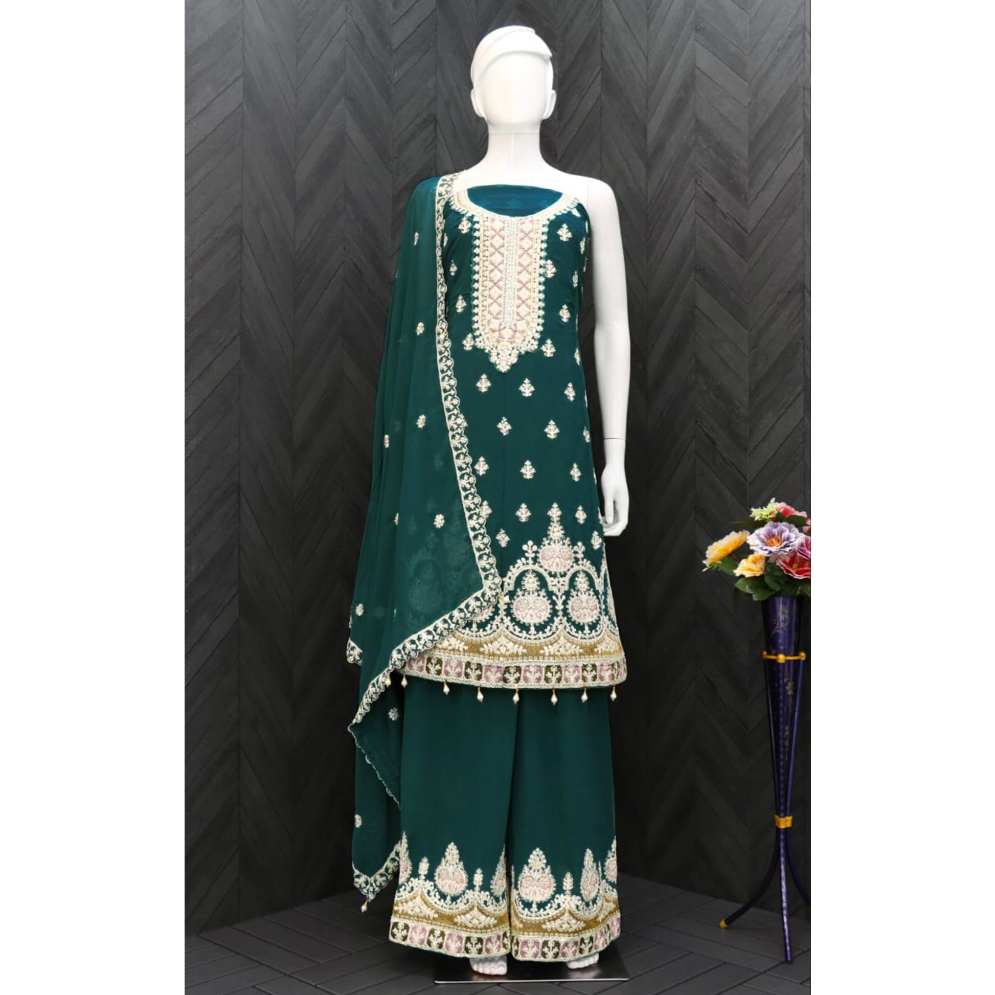 green-sequins-embroidered-georgette-semi-stitched-sharara-suit-1
