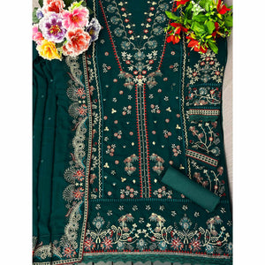 Bottle Green Floral Embroidered Georgette Semi Stitched Suit
